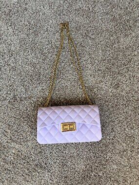 Girls Jelly Purse Small Lavender Color Gold Strap Bag Tote Handbag Crossbody